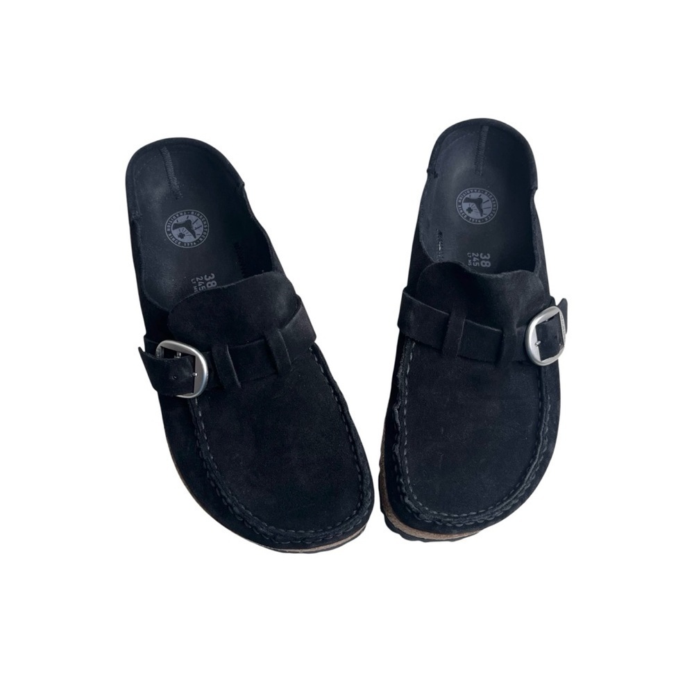 Birkenstock Buckley Womens 7 Shoes Slip On Clog Black Leather Buckle Comfort